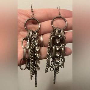 Gunmetal Crystal Drop Statement Earrings